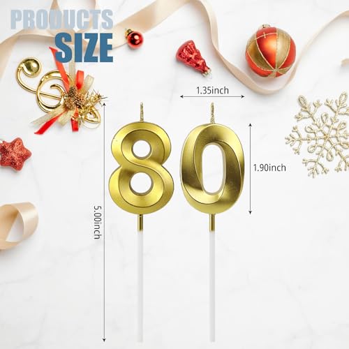 80th Birthday Gold Number Candle 3D Cake Topper for Party Anniversary