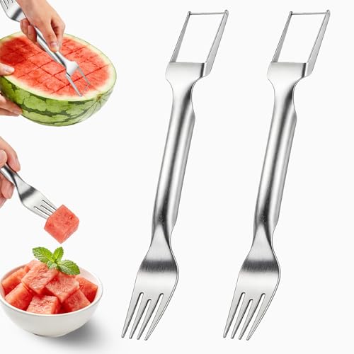 2-Pack Watermelon Cutter Slicer & Fork - Stainless Steel Fruit Tool