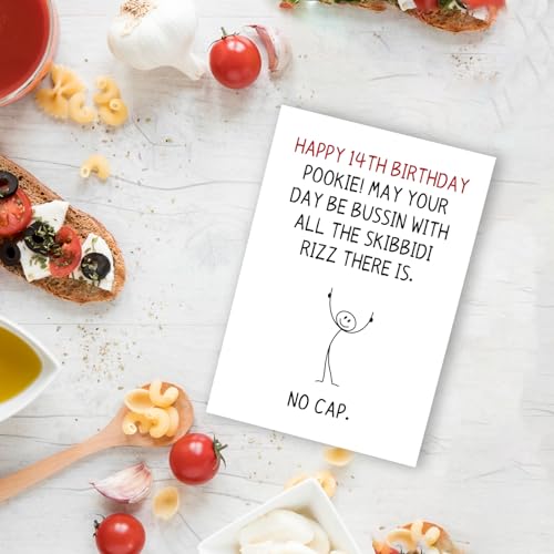 Funny 14th Birthday Card with Gen Z Slang - Premium Quality