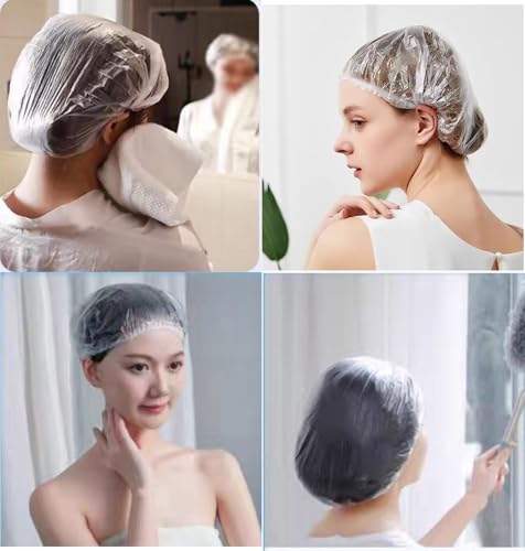 Borsicge 100 PCS Disposable Shower Caps Waterproof Clear Plastic Hair Caps