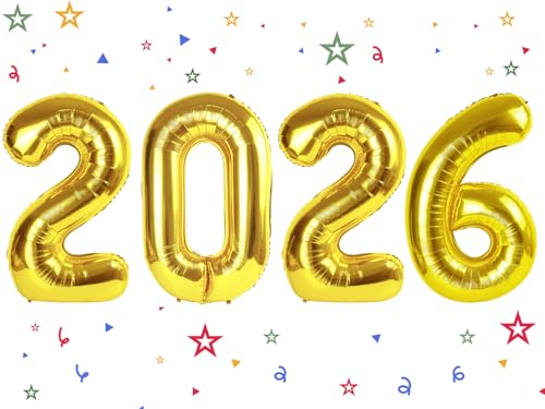 KEXINGTUO 40 Inch Gold 2026 Number Balloons for Graduation and New Year Party Decor