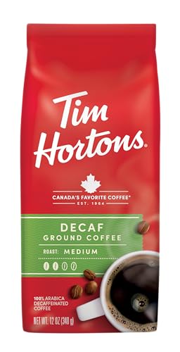 Tim Hortons Decaffeinated Ground Coffee, 100% Arabica, 12oz (Pack of 2)
