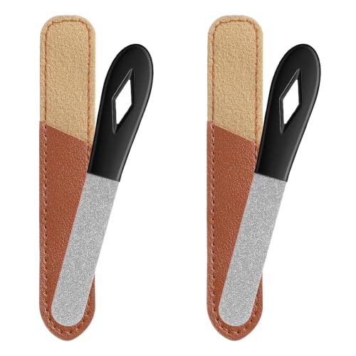 Skrfren Metal Nail File 2 Pack with Leather Case, 3.5 Inch Stainless Steel Fine Grit Travel Nail Files for Natural Nails