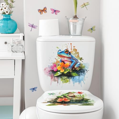 3 Pcs Green Frog Wall Decals - Cute Cartoon Toilet Lid Stickers - 3999-Frog