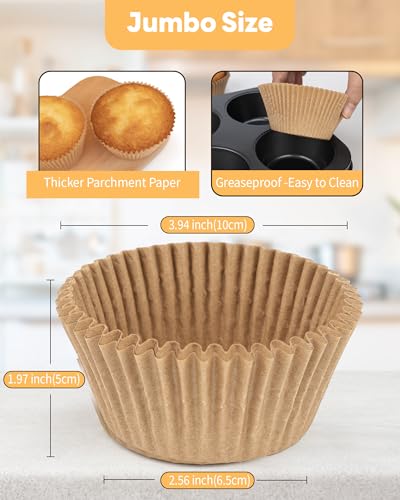 Bake Choice Jumbo Cupcake Liners - 100pcs Natural Non-Stick Muffin Cups