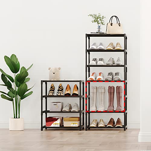 Metal Stackable Small Shoe Rack - 3-Tier Kids Organizer (Black)