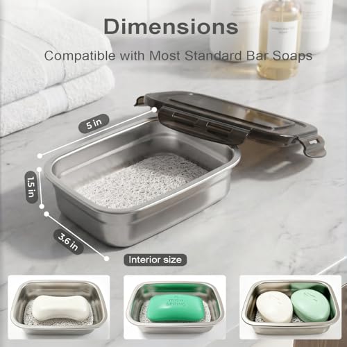 Vonpri Rectangular Stainless Steel Travel Soap Case, Leak-Proof Soapbox