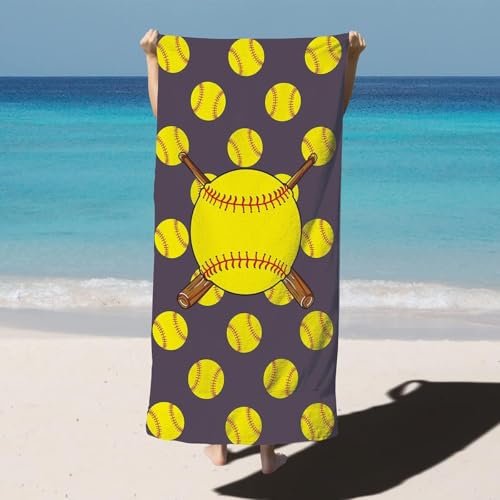 Softball Microfiber Beach Towel, Oversized 63"x31.5" Quick-Dry Pool Blanket