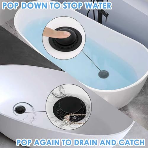 BAOLSLS Pop Up Bathtub Drain Stopper with Hair Catcher - Matte Black