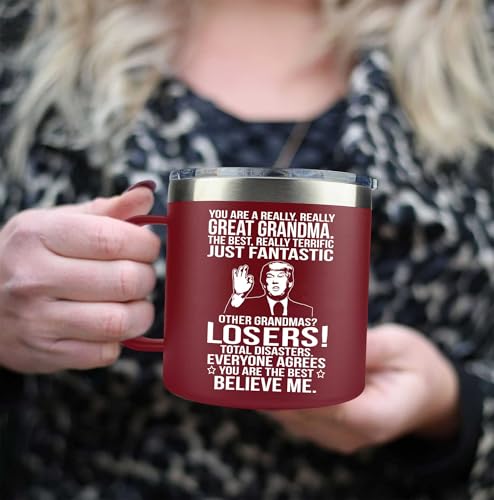 Grandma Gifts Mug - 14oz Burgundy Insulated Stainless Steel - Variation of GRANDMA