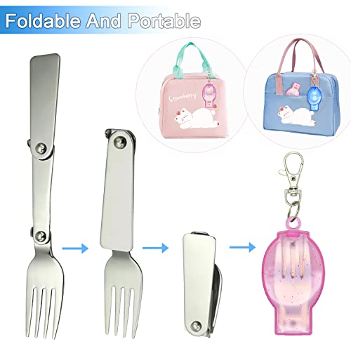 2PCS Folding Fork And Spoon Set With Case Portable Folding Tableware Set Portable Cutlery for Travel, Camping And Picnic
