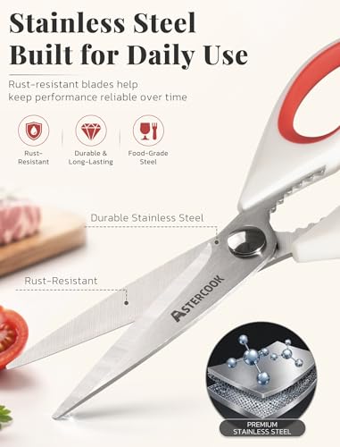 Astercook Heavy Duty Kitchen Scissors 3 Pack - Stainless Steel Shears