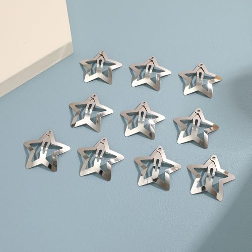 15Pcs Silver Star Hair Clips Metal Snap Barrettes Y2K Hair Accessories
