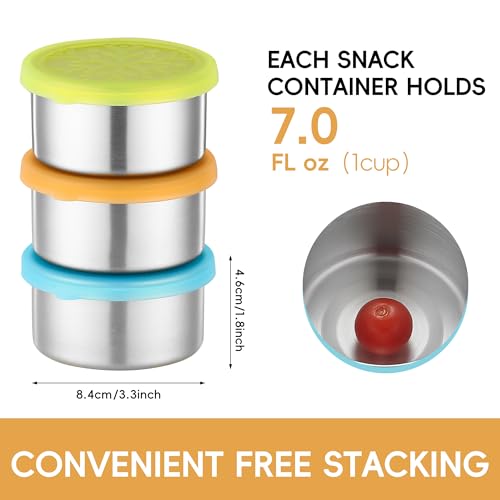 BEFOY Stainless Steel Snack Containers Set - 3 Pack for Kids, Blue-Orange-Green, Leakproof Bento Box for School