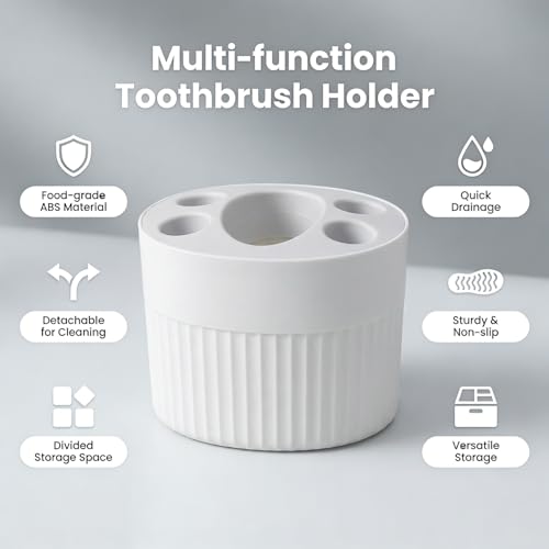 NCONEZON Multi-Slot Toothbrush Holder with Drainage - White ABS Organizer