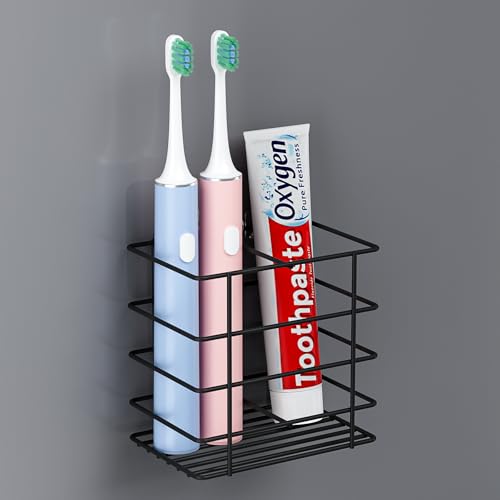 Wall-Mounted Toothbrush Holder with Drainage | Black Metal Organizer
