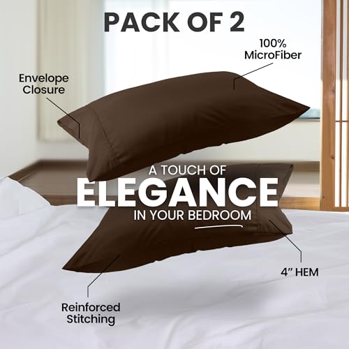 Utopia Bedding King Size Pillow Cases, Set of 2, Soft Microfiber, Brown