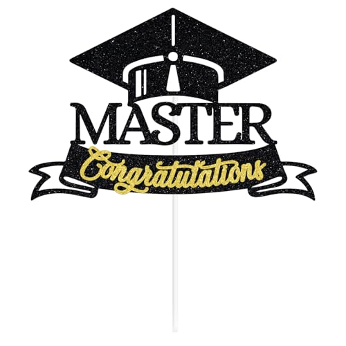 Black Glitter Graduation Cake Topper - Congrats Grad Decoration