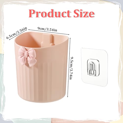 Exclaith Pink Wall-Mounted Makeup Brush Holder with Bow