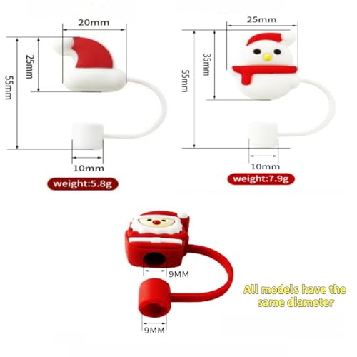 Christmas Straw Covers Set - Reusable Silicone Holiday Drink Toppers