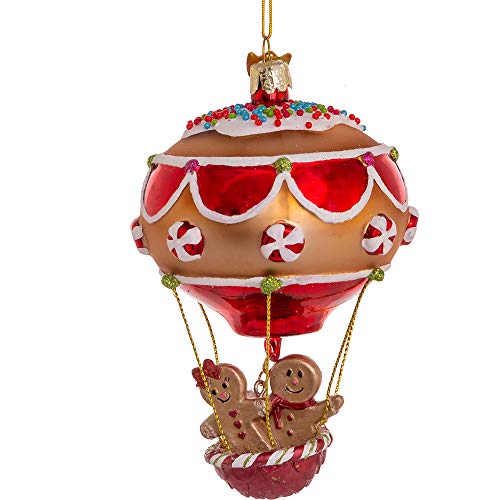 Kurt S. Adler Noble Gems? Glass Ornament (4.75" Gingerbread Man in Hot Air Balloon NBX0031)