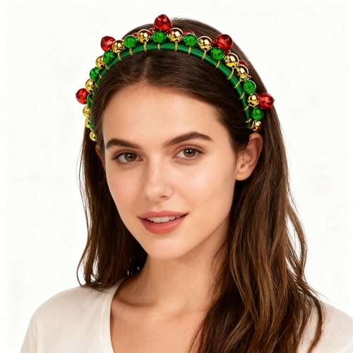 AHONEY Green Velvet Christmas Bell Headband for Women and Girls