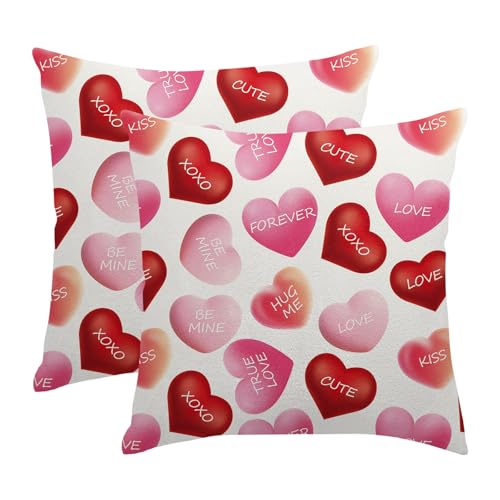 Valentine Throw Pillow Covers 18x18 Set of 2 Soft Polyester Heart Print