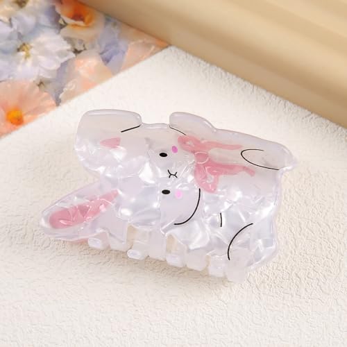 JUNCHAO Easter Bunny Hair Claw Clip with Pink Bow & Rhinestones