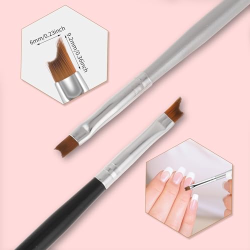 Trinkrittey French Tip Nail Brush Set - 6 Pcs Oblique & Moon Shape Manicure Brushes