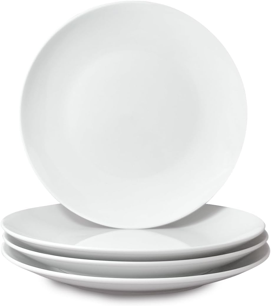 Miicol Ceramic Dinner Plates Set of 4 - Large 10.5-Inch White Porcelain Serving Dishes | Microwave & Dishwasher Safe