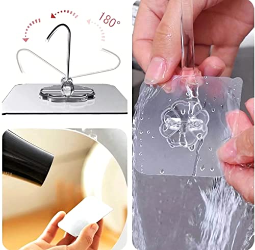 Heavy Duty Adhesive Hooks 33lbs - Clear Wall & Ceiling Hangings, Reusable Damage-Free