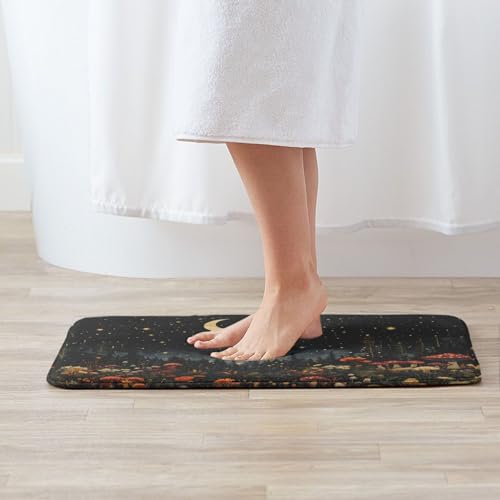 Mushroom Forest Bath Mat 16x24in, Non-Slip Absorbent Rug - Pattern 6