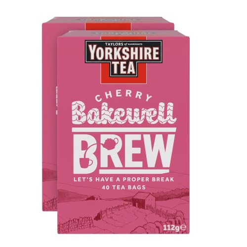 Yorkshire Tea Cherry Bakewell Brew Pillow Tea Bags 40 Pack - Caffeinated Black Tea, Hot or Iced, Unique Cherry & Almond Flavor