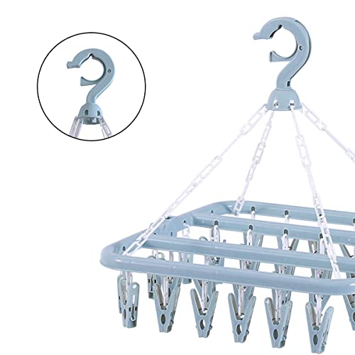 Folding Laundry Hanger with 32 Clips - Scandinavian Blue Drying Rack