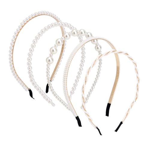 Penitue 5pcs Acrylic Pearl Headbands for Women Elegant Hair Accessories