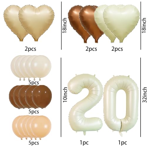 20th Birthday Decorations with 23 Pcs Balloons Set - White Foil & Latex