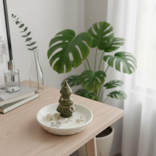 Moss Green Ceramic Christmas Tree Jewelry Holder Tray