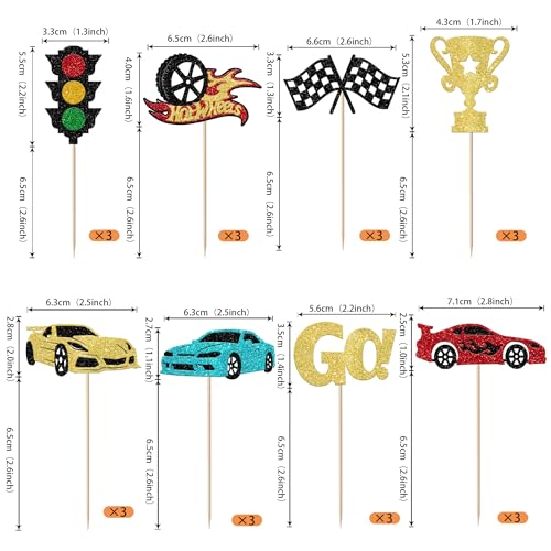 Rsstarxi Design 2 Race Car Cupcake Toppers - 24 Pack for Parties