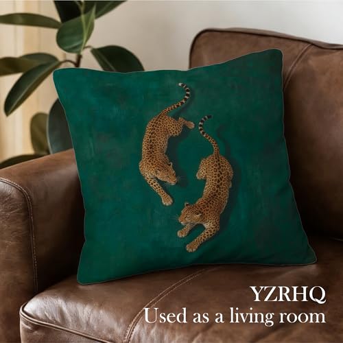 Leopard Print Throw Pillow Cover, Color-3 Retro Dark Green 18x18 Flannel