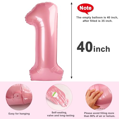 40-Inch Number 1 Balloon - Pearl Pink Birthday Party Decoration