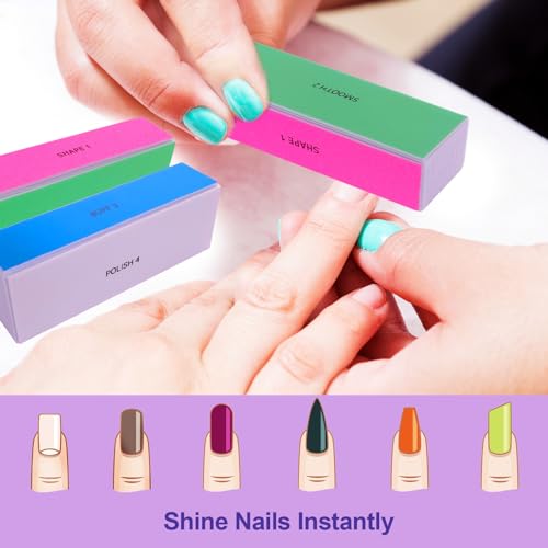 HomeyEra 4 Way Nail Buffer Block Set, 4-Pack Multi-Grit Nail Shine Polishers for Natural and Acrylic Nails