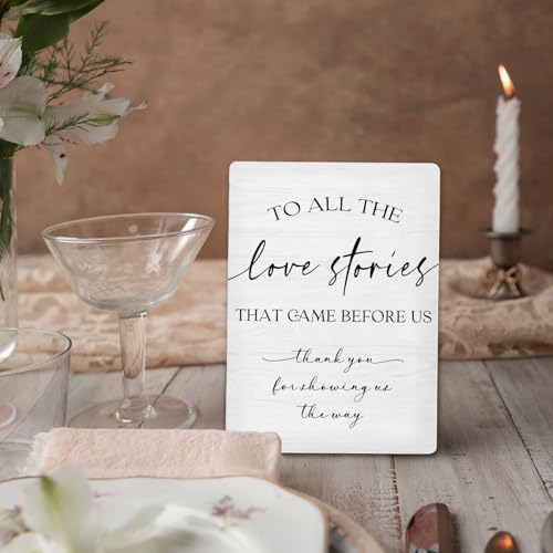 Wooden Wedding Love Stories Sign - 5x7 Inch Table Decoration
