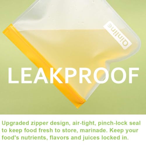 Qinline 10-Pack Reusable Food Storage Bags - Leakproof PEVA Freezer Bags