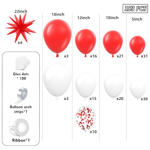 153pc Red and White Balloon Garland Arch Kit with Star Balloons