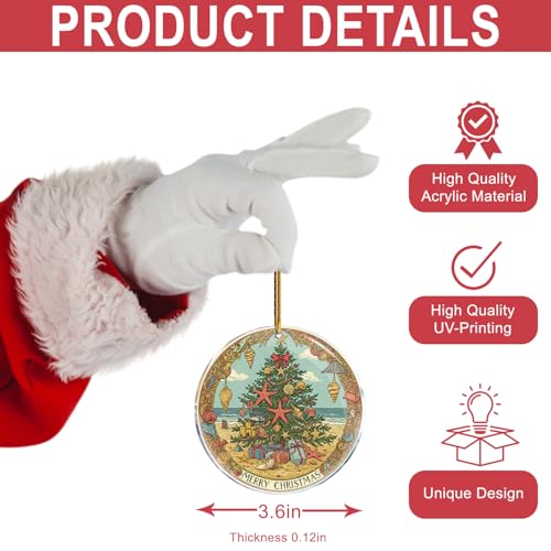 Beach Creatures Merry Christmas Tree Acrylic Ornament 3.6 in Funny Gift