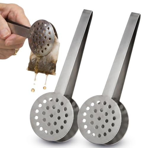 Stainless Steel Tea Bag Squeezer Tongs - 2 Pack Gripper & Strainer