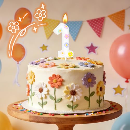 Daisy Birthday Candle Number 1 - Elegant Cake Topper Decoration