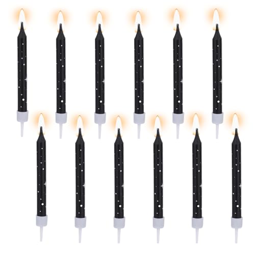 Galaxy Space Themed Birthday Cake Candles - 12 Long Black Cupcake Toppers