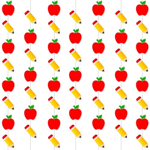 Back to School Paper Garland - Apple and Pencil Classroom Banner (6PCS)