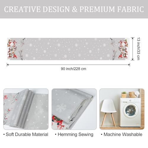 Grey Christmas Gnome Table Runner 13x90 Inch Winter Holiday Decor
